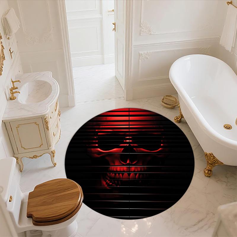 Red and Black Skull,Round Area Rug,Carpet Rug for Living Room Bedroom Sofa Playroom Decor,Non-slip Floor Mat