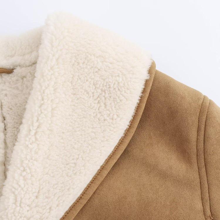 European American Street Fashion Womens Fur Trimmed Long Lapel Coat for Autumn Winter Cross Border Style