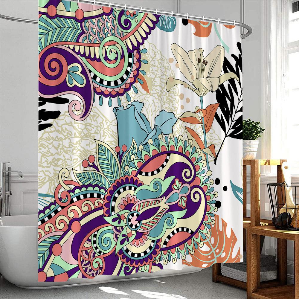 Boho Floral Shower Curtain Abstract Colorful Bohemian Flowers Tropical Leaves Polyester Bathroom Curtain Bathtub Home Decoration
