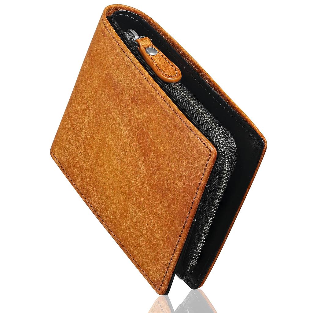 Bifold Italian YKK Day Gift Large Brown [prosperous] Men's Wallet, Leather, Zipper, Father's Box, Capacity, [Used]