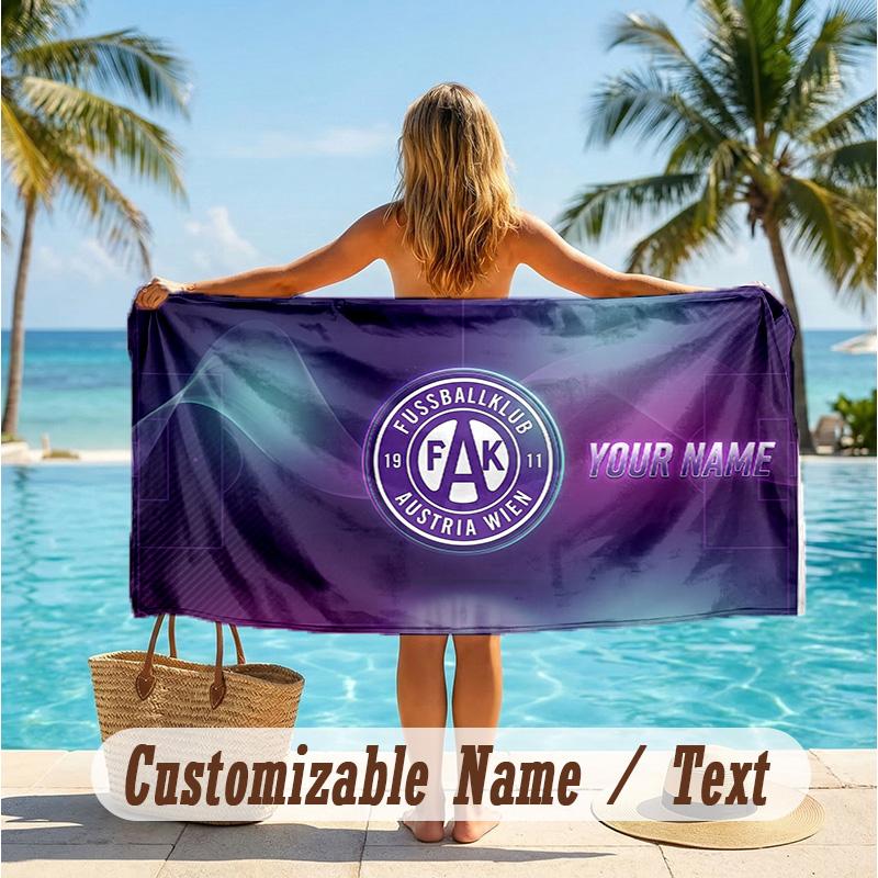 Custom Text Beach Towel, Soft Absorbent Swimming Multi-use TowelAustria Wien FC
