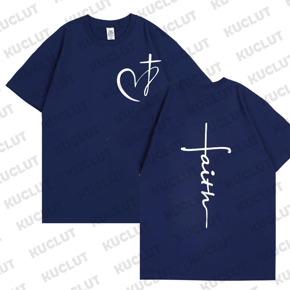 Women's Summer T-Shirt Heart Cross Shirt Fashion Print T-Shirt Women Brand Shirt Short Sleeve Top Faith Jesus Tee Shirt Clothing