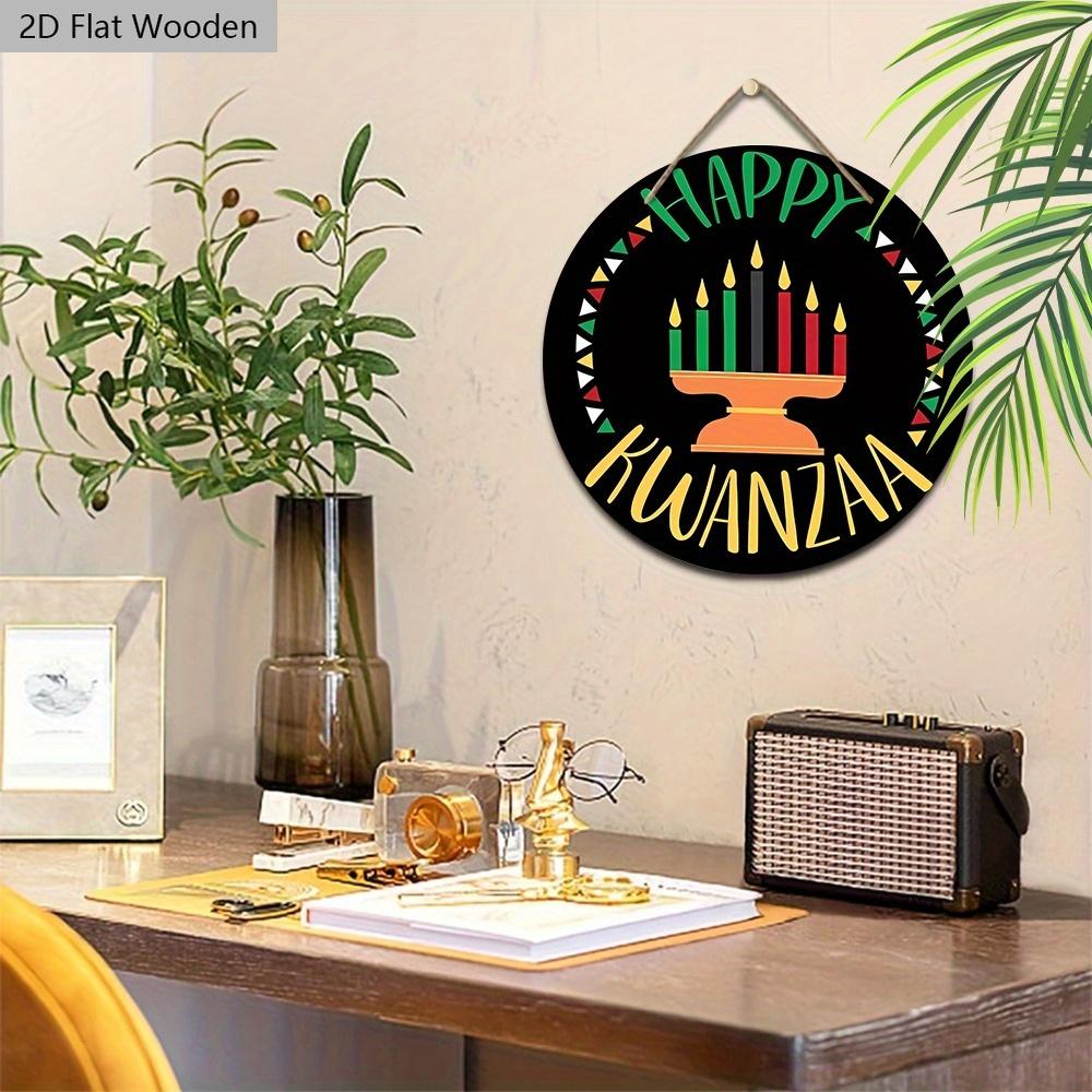 Happy Kwanzaa Simple Wooden Sign - Classic Round Sign for Front Door, Wall Hanging Decor - Ideal Kwanzaa Decoration