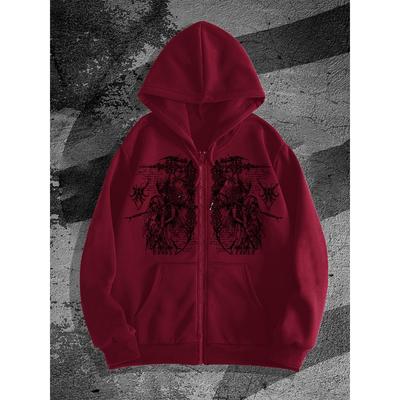 Herren Gothic Dunkel Bedruckter Reißverschluss Kapuzenpullover, Modischer Reißverschluss Kapuzenpullover Ist eine Wahl, um ihn mit Modischer Kleidung zu kombinieren