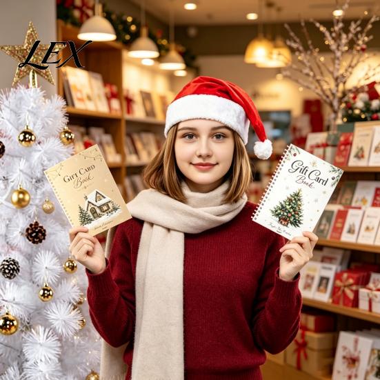 Thick Paper Card Organizer Christmas Gift Book, 8x6 Inch Spiral Bound Holiday Keepsake Booklet, Festival Storage Book Merry Greeting Album for