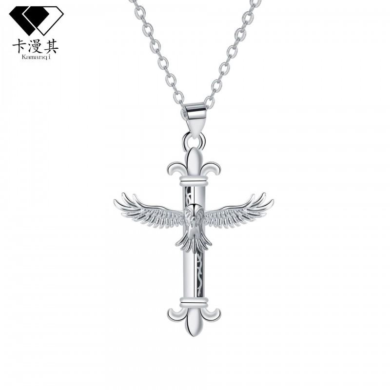 Plated Eagle Cross Pendant Necklace Women Fashionable Daily Wear Jewelry With Copper Chain Silver
