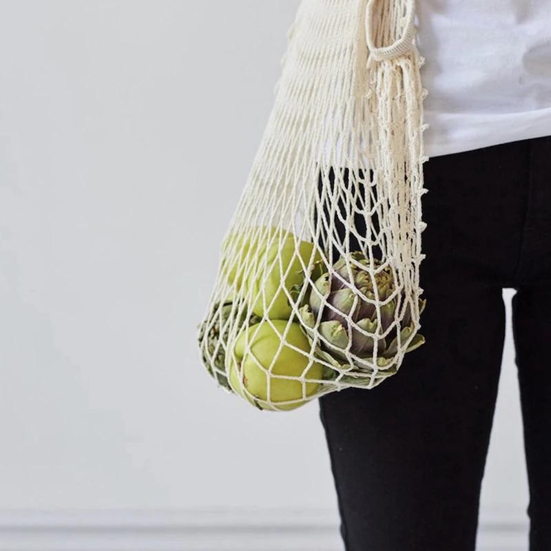 Totes Mesh Bag Cotton String Produce Shopping Turtle-bags Grocery Long Handle Net Shoulder-Bag Fruit Vegetable Reusable