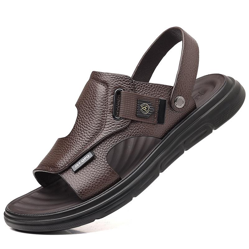 Casual Sandals Men's Dad Summer Wear Cool Slippers Middle-aged and Elderly Soft-soled Cool Leather Shoes Men's Shoes 2025