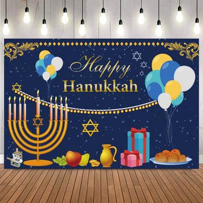 Happy Hanukkah Jewish Festival Photo Backdrop Jerusalem Menorah Star of David Fried Food Party Decor Photography Background Prop8