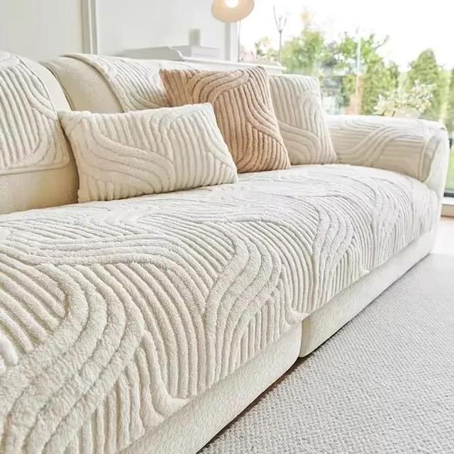 Autumn and Winter New  Cream Style Straight Row High-grade Non-slip Cushion Cover Cloth Towel Thickened Plush Sofa Cushion