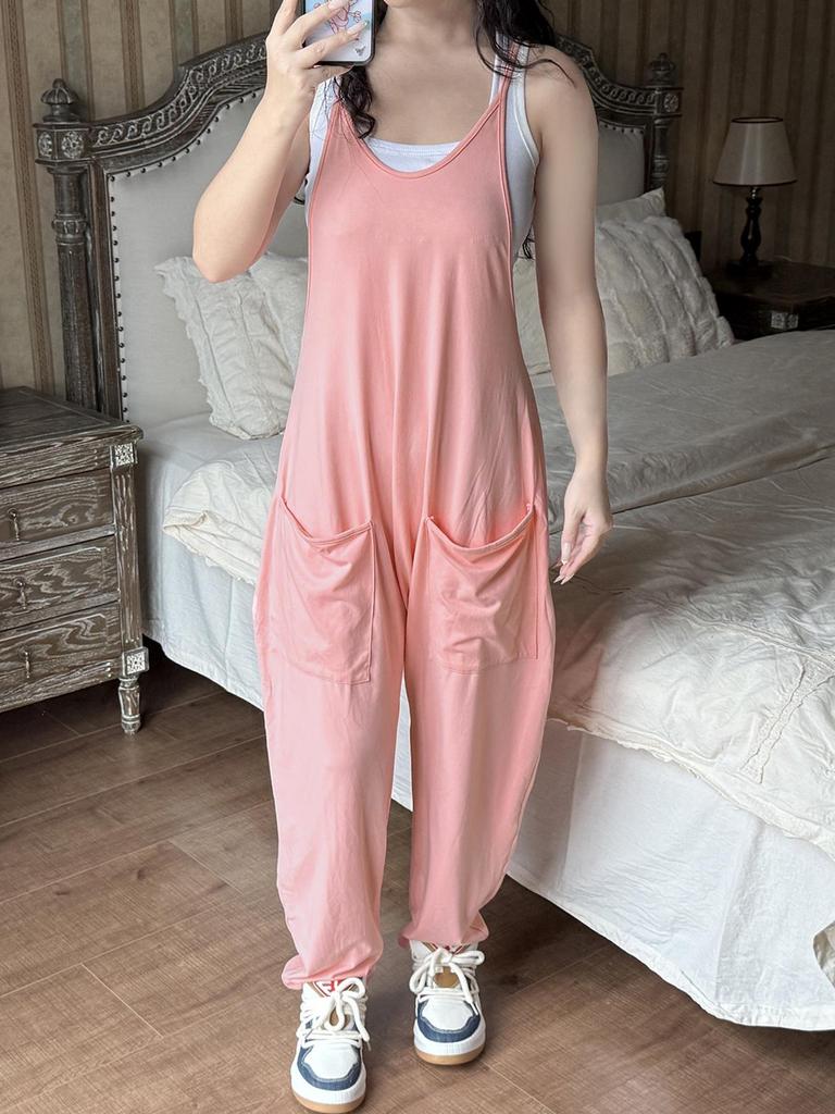 Lässiger europäischer & amerikanischer einfarbiger vielseitiger lockerer Jumpsuit