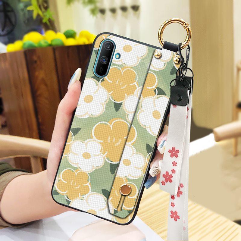 Durable Dirt-resistant Phone Case For OPPO Realme C3/C3i/Narz N10A Silicone Ring Anti-dust Wristband Anti-knock Flower