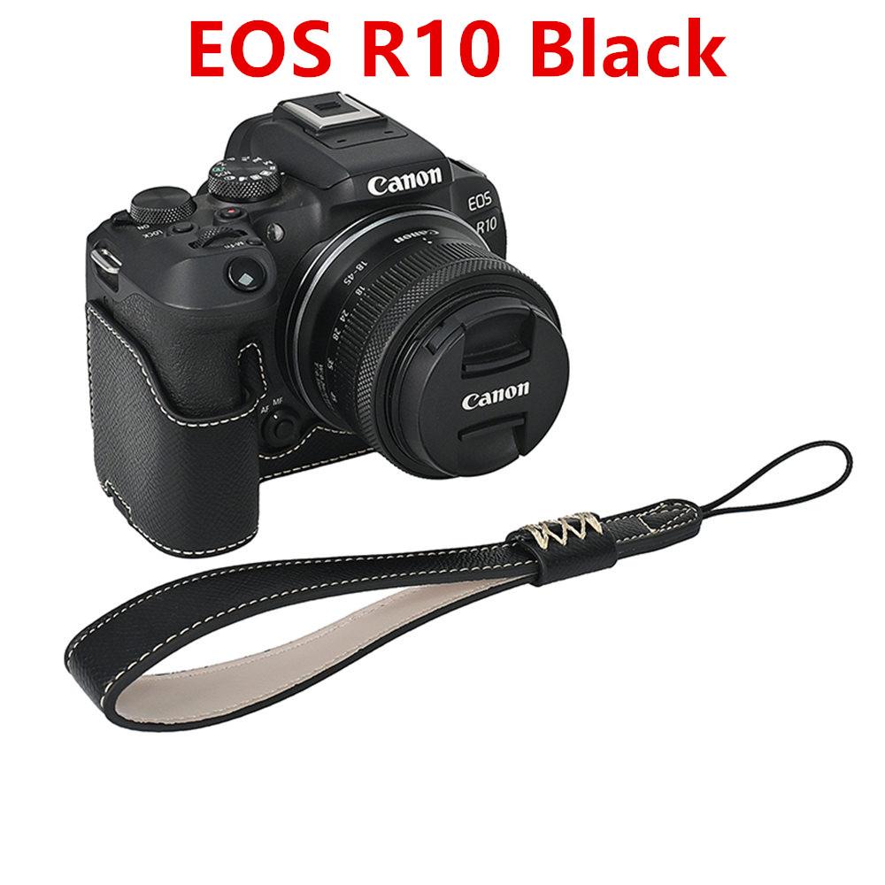 Palm Print PU Leather Camera Half Case For Canon EOS R50 R10 R8 Battery Opening Bottom Cover With Hand Strap