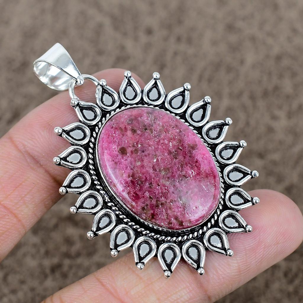 Rhodonite Gemstone Handmade 925 Sterling Silver Jewelry Pendant 2.36" KKG-735