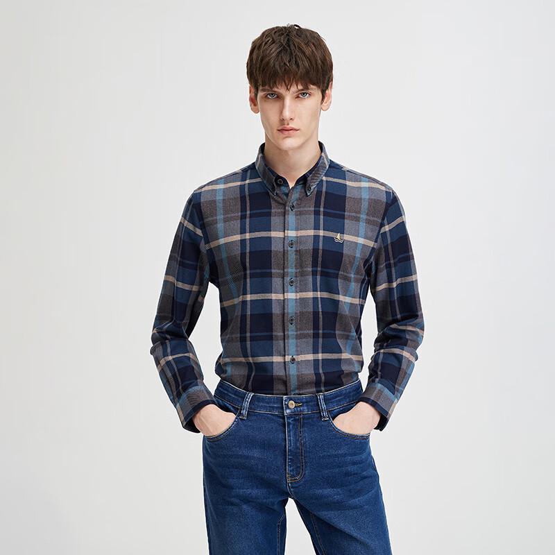 Navigare Men s Brushed Classic Plaid Long-Sleeve Shirt L