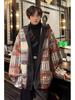Men's Casual Hooded Plaid Wool Blend Jacket - Autumn Color Block, Trendy Two-Piece Design
