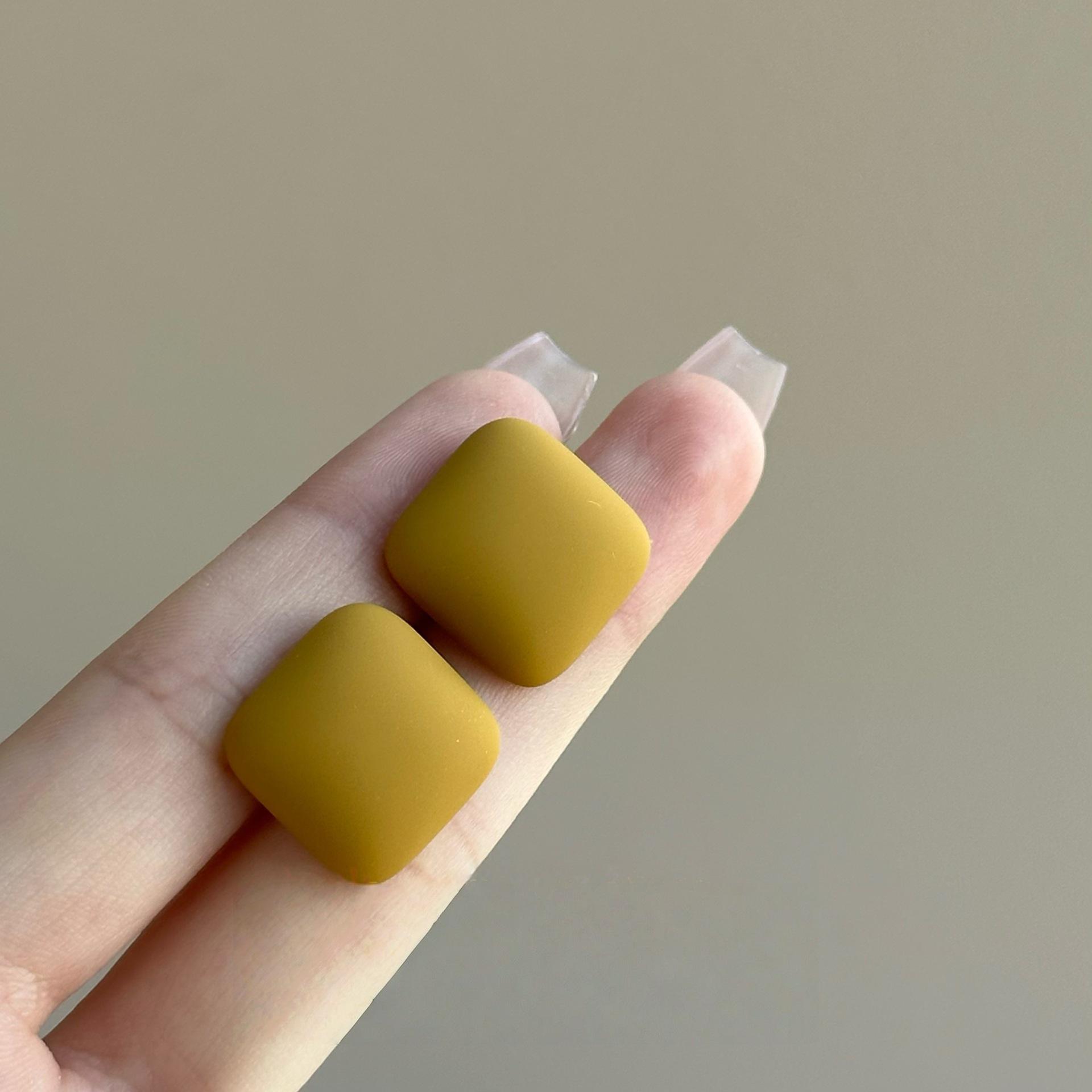 Geometric Frosted Square Stud Earrings - Morandi Colors, Versatile Retro Design