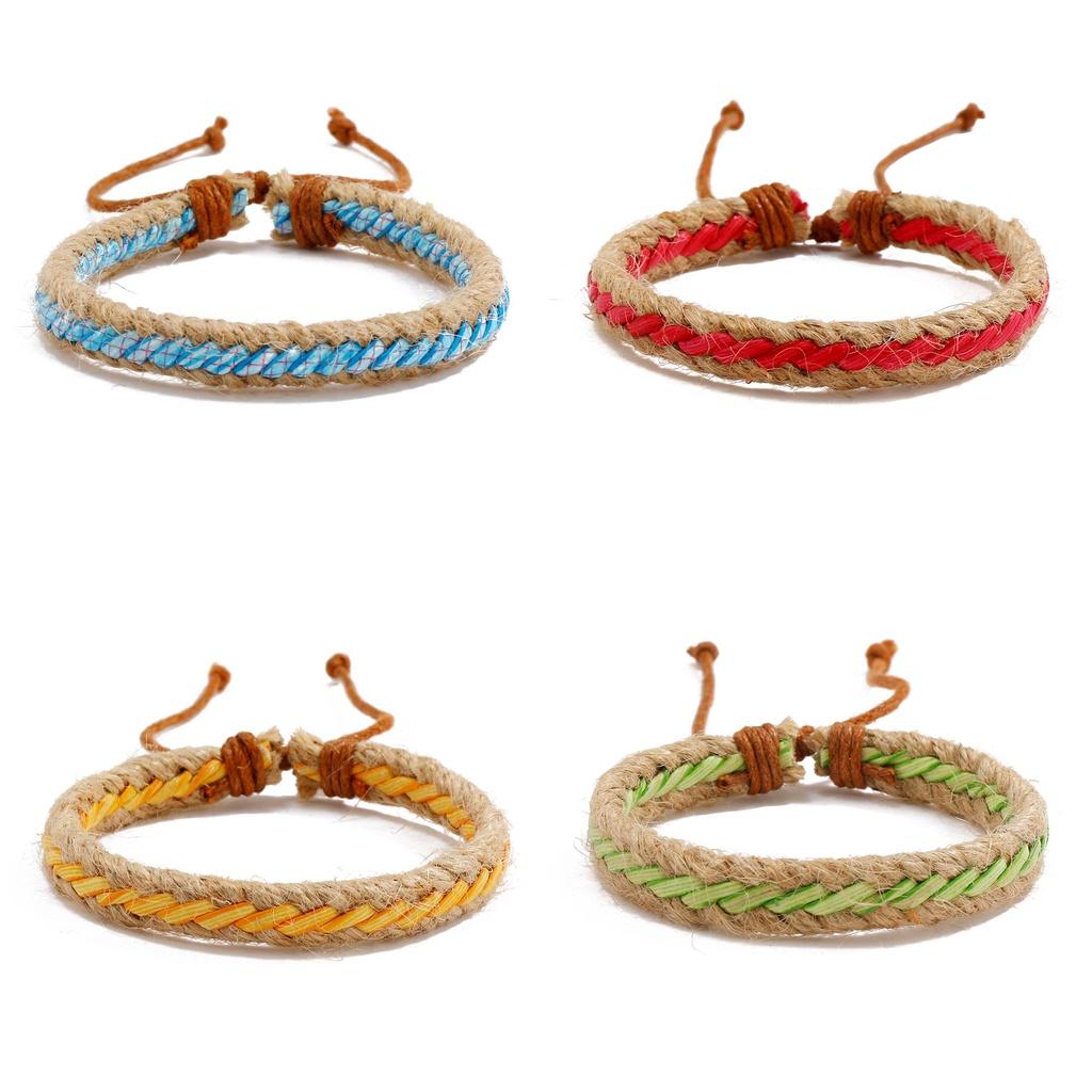 Colorful Woven Retro Leather Bracelet Trendy Bohemian Style Design Geometric