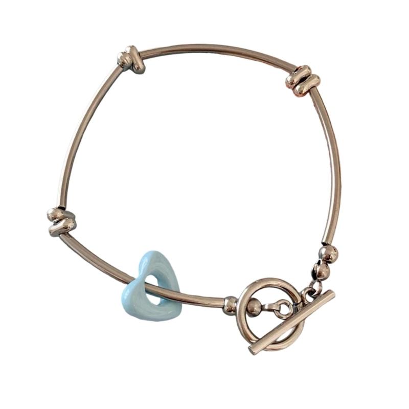 

Fashionable Alloy Heart Beaded Bracelet Flexible Sizing Lightweight Design Perfect For Parties Anniversaries синій