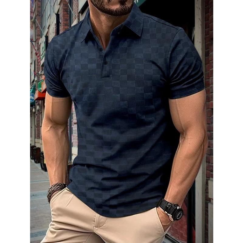 

Летняя рубашка поло жаккардовая клетчатая мужская спортивная рубашка поло L