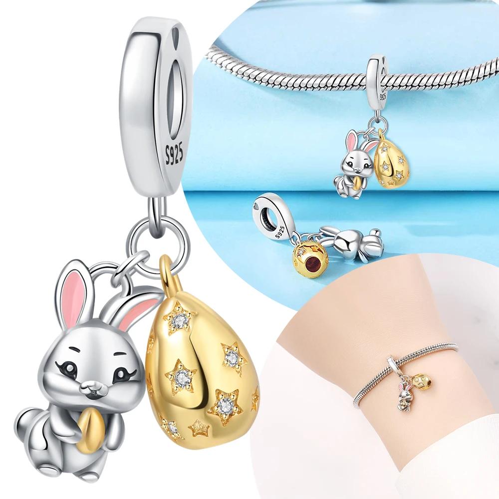 copper Authentic Easter Cute Rabbit Gold Plated Pendant Bead Charms Compatible With Bracelets Necklaces Jewellery Diy Easter Gift