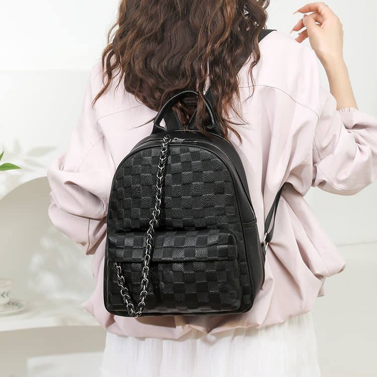 Chessboard embossed backpack large capacity women's backpack