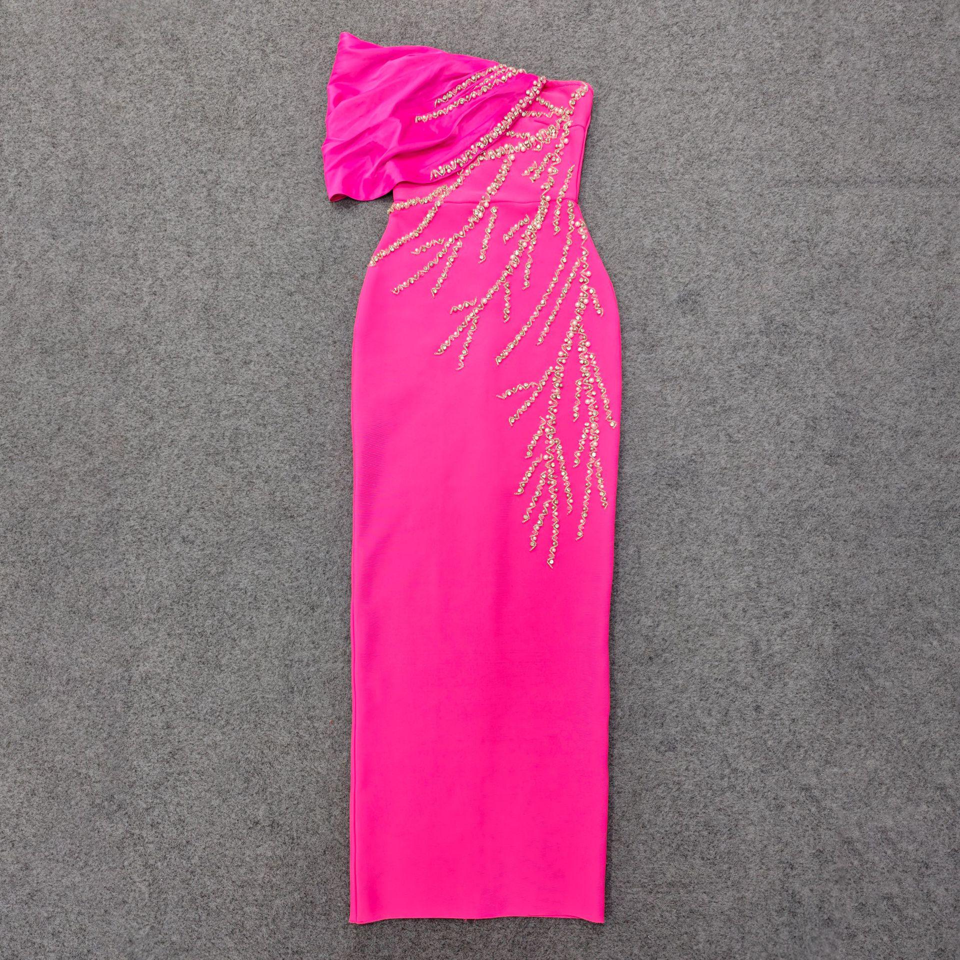 

Elegant Handmade Beaded Off-the-Shoulder European & American Bandage Evening Dress Extra Large
