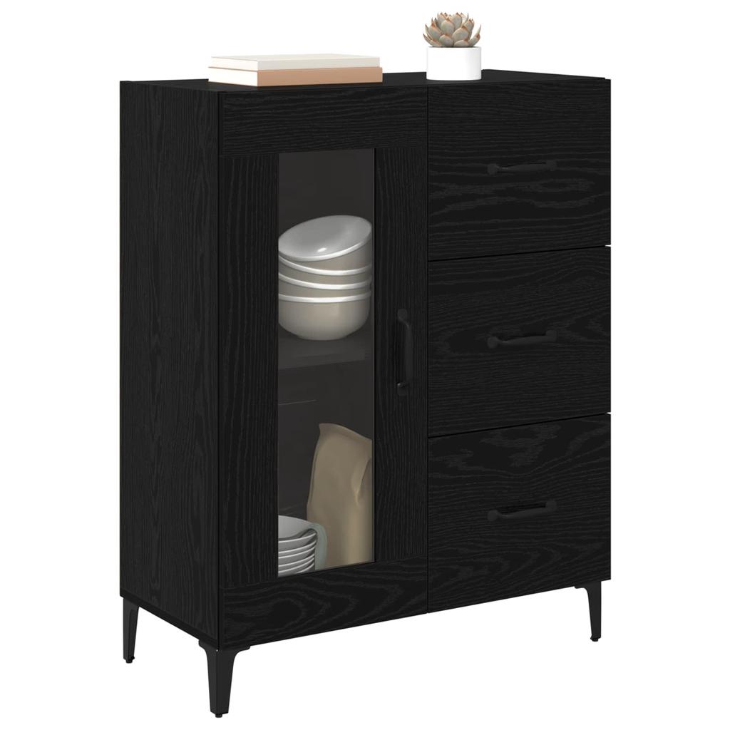 Sideboard with Drawers Black Oak Effect 69.5 x 34 x 90 cm