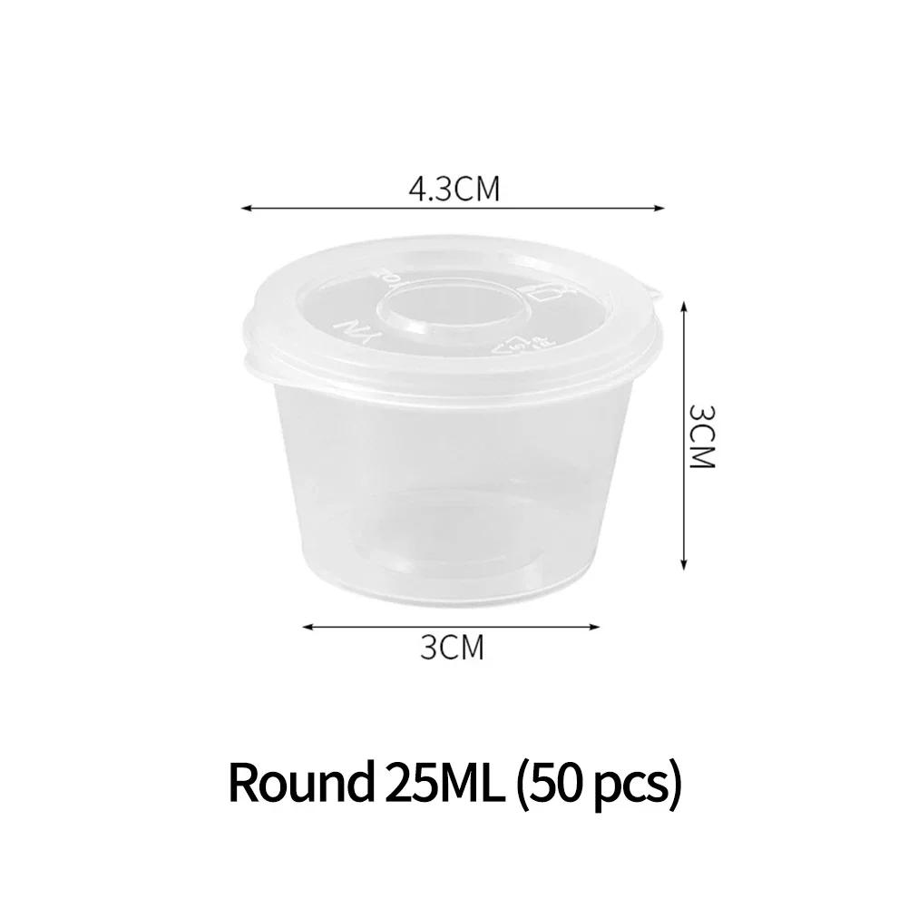 50PCS With Lids Kitchen Organizer Disposable Sauce Pot Food Small Sauce Container Boxes Plastic Clear Chutney Chili Sauce