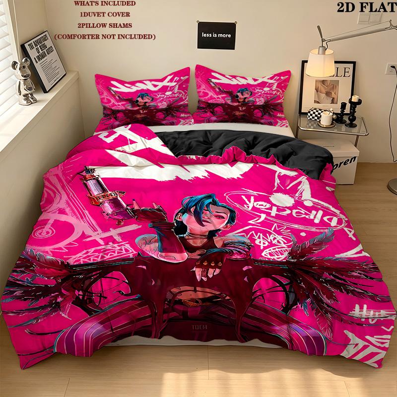 Jinx Pattern Bedding Quilt Set Quilt Cover Pillowcase Home Birthday Gift(1 * duvet cover + 2 * pillowcase, without core)
