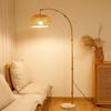 Zen Wabi-Sabi Bamboo Weave Floor Lamp with Cream Lampshade for Living Room or Bedside