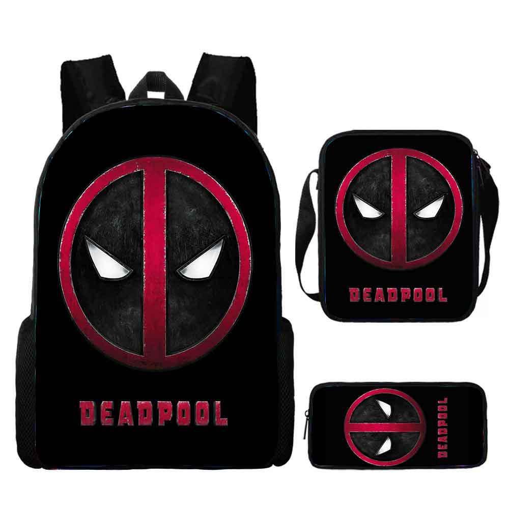 Deadpool Schoolbag, Elementary School Student Backpack, Satchel, Pencil Bag, Three-piece Set, Cartoon Children's Bag, Large-capacity Hot Sale