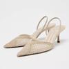 Weave Mesh High Heels Women Banquet Party Dress Shoes Hollow Out Pointed Toe Summer Luxury Modern Sandals for Ladies