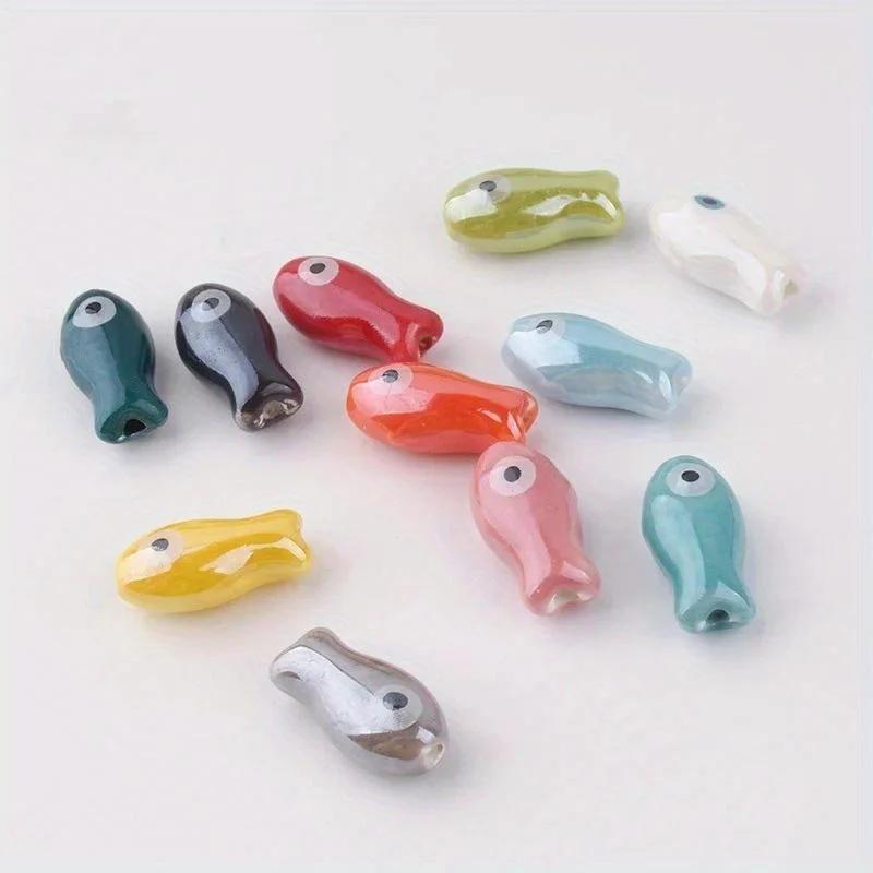 10Pcs 20mm*10mm Retro Small Fish Beads Charms Ceramic Spacer Loose Beads for Jewelry Making DIY Bracelet Accessories.