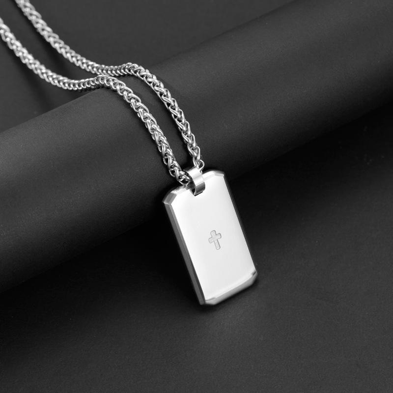 New Titanium Steel Carved Military Brand Corroded Cross with Engravable Words for Men All-match Necklace 60CM
