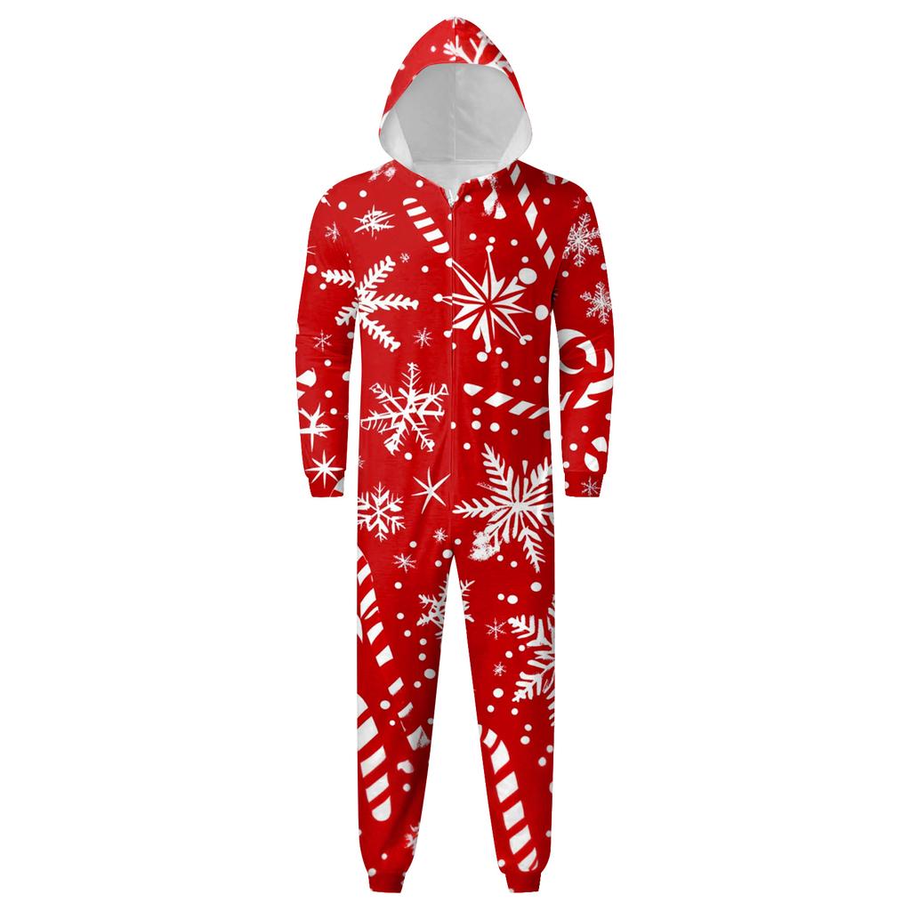 Christmas Print Family Matching Hooded Long Sleeved Zippered Jumpsuit Set