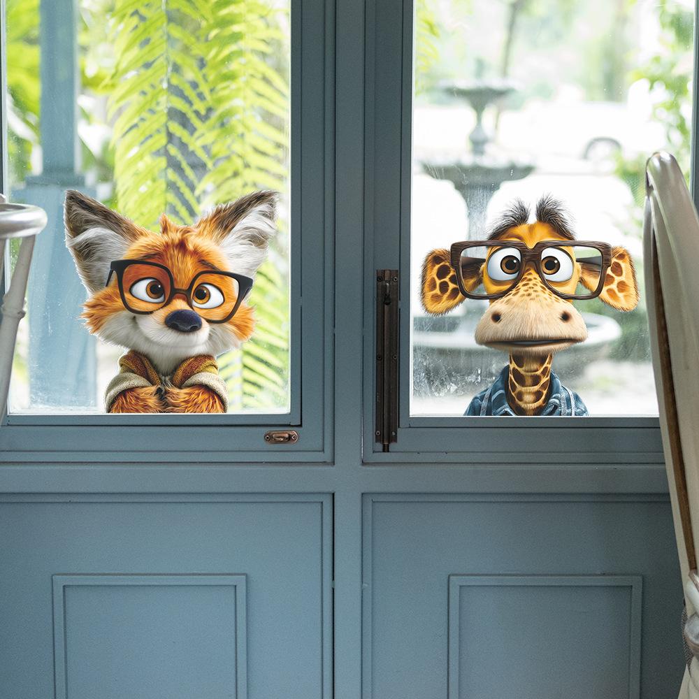 Self-adhesive Wall Stickers Dressed Big-eared Giraffe and Fox for Kids Room Bedroom Home Decor