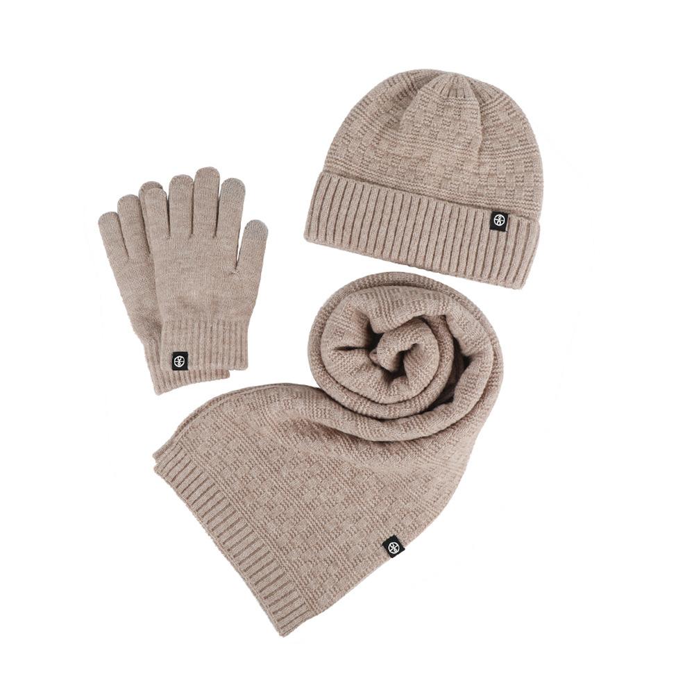 Knitted Suit Autumn and Winter Unisex Outdoor Cycling Windproof Touch Screen Warm Hat Scarf Gloves Three-piece Set