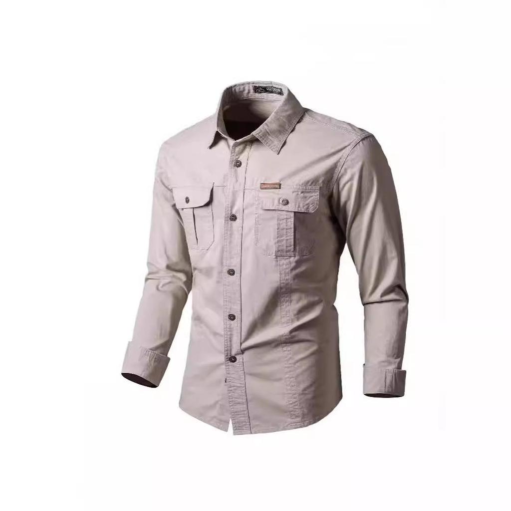 Herren Baumwoll-Arbeitshemd mit langen Ärmeln, bügelfrei - Lockere Passform, lässiges Oberteil für draußen