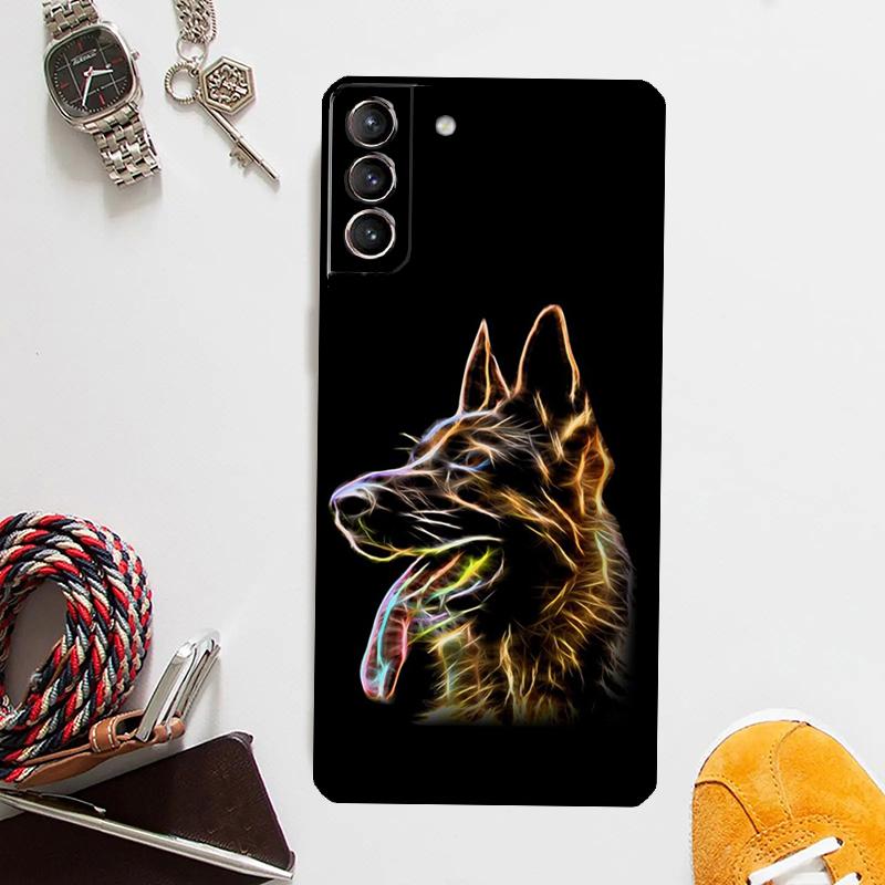 German Shepherd Dog Cartoon Case For Samsung Galaxy S24 Ultra S23 S22 S21 Plus S20 FE S8 S9 S10 Note 10 20 Ultra Cover