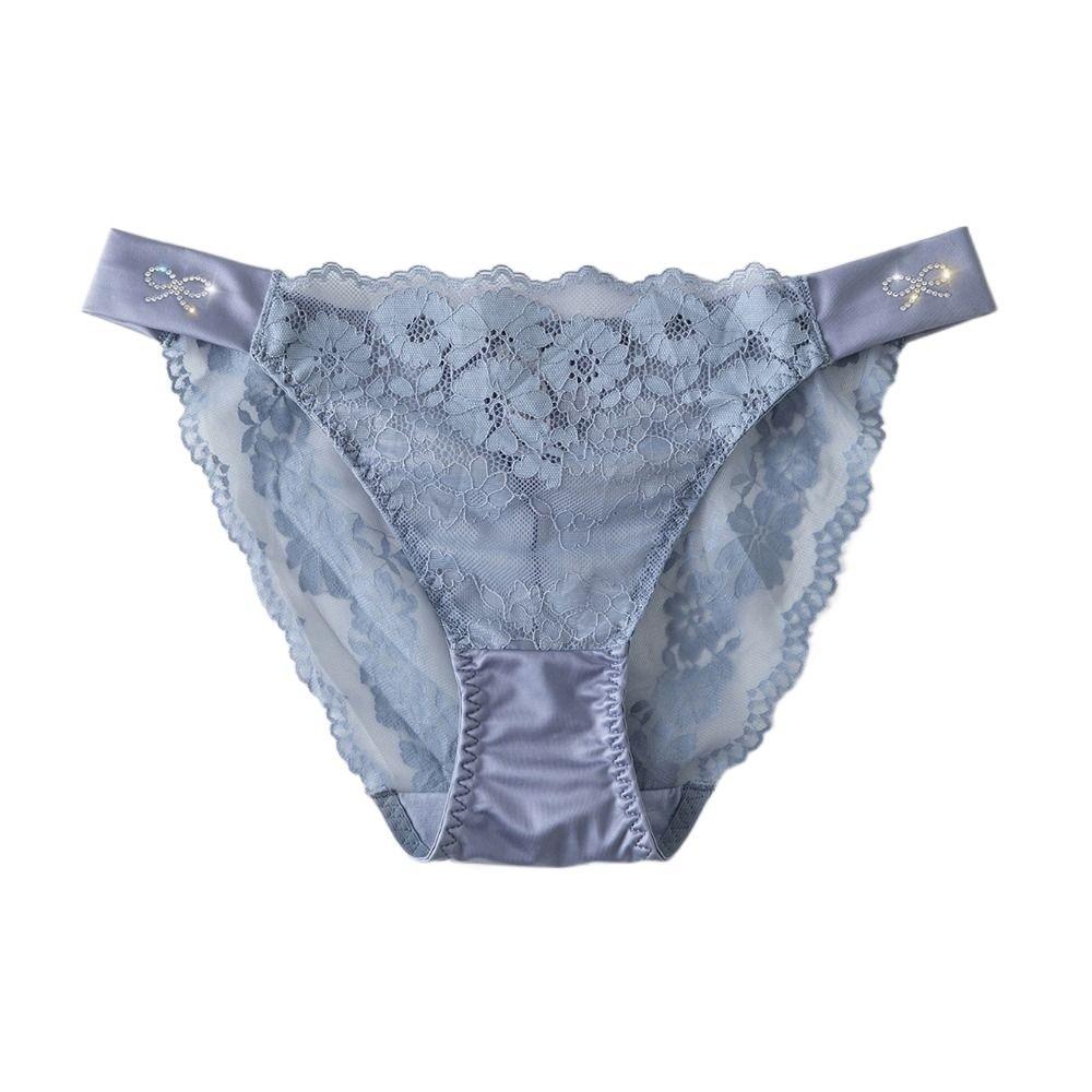 Transparent Floral Lace Panties Bow Women's Underpants Fashion Rhinestone Mesh Briefs  Girls