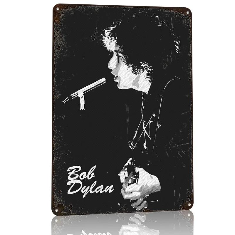Bob Dylan Zwart-Wit Portret D Textuur Geprint Poster Custom Vintage Metalen Blikplaat Bord voor Muurkunst Bar Accessoires