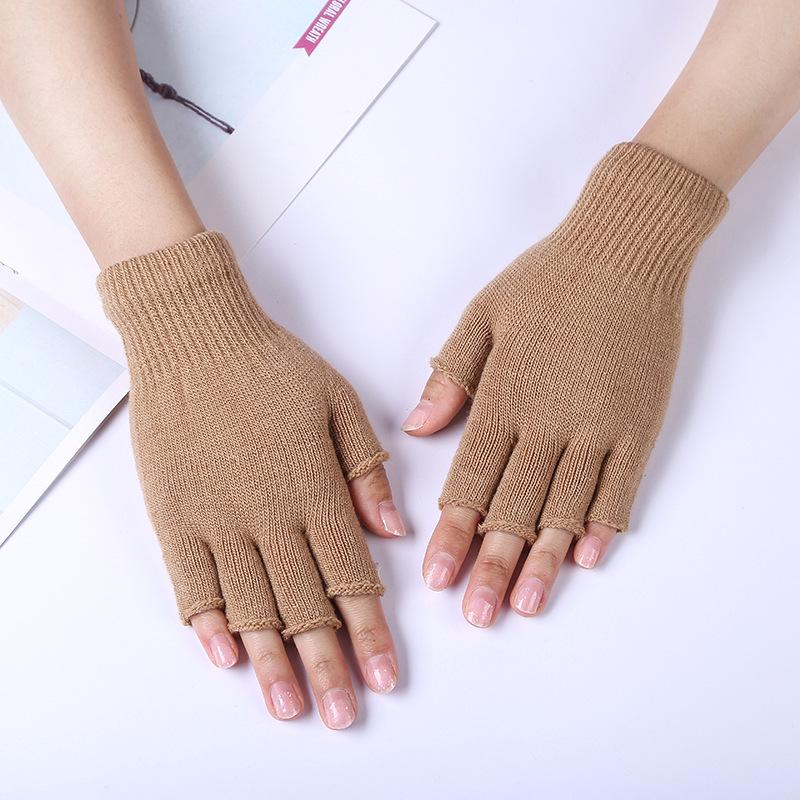 Autumn/Winter Warm Acrylic Knit Half-Finger Solid Color Office Gloves