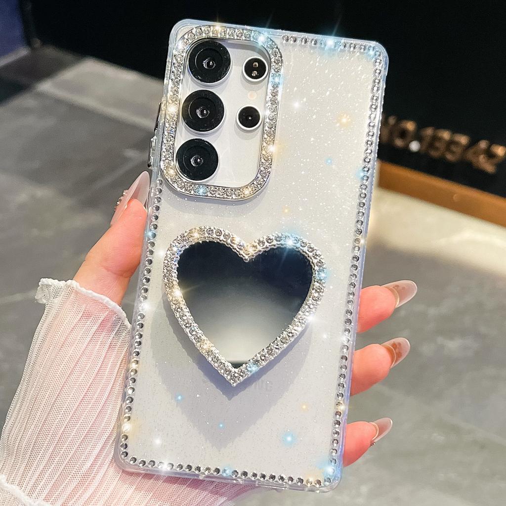 A37 Love Mirror Holder Suitable for Samsung S26Ultra Mobile Phone Case Flash Diamond S25 Flash Powder A56 Jacket