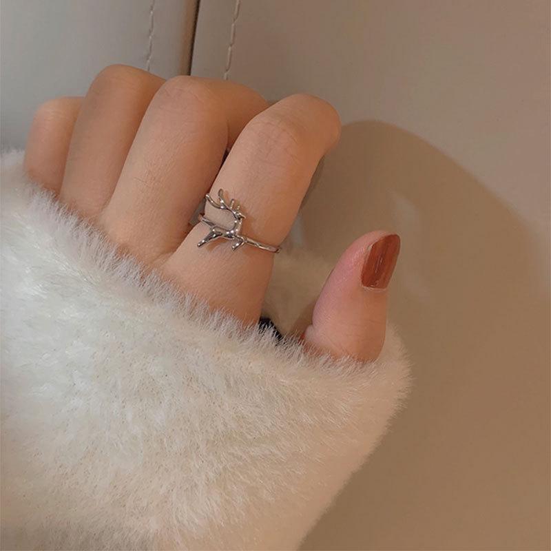 Korean Style Christmas Reindeer Ring for Women – Influencer-Inspired Open Adjustable Design