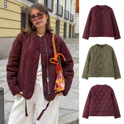 Damenmantel Rundhalsausschnitt Langarm Einfarbig Jacke mit Taschen Vielseitiger Stil Verdickt Lässige Oberbekleidung