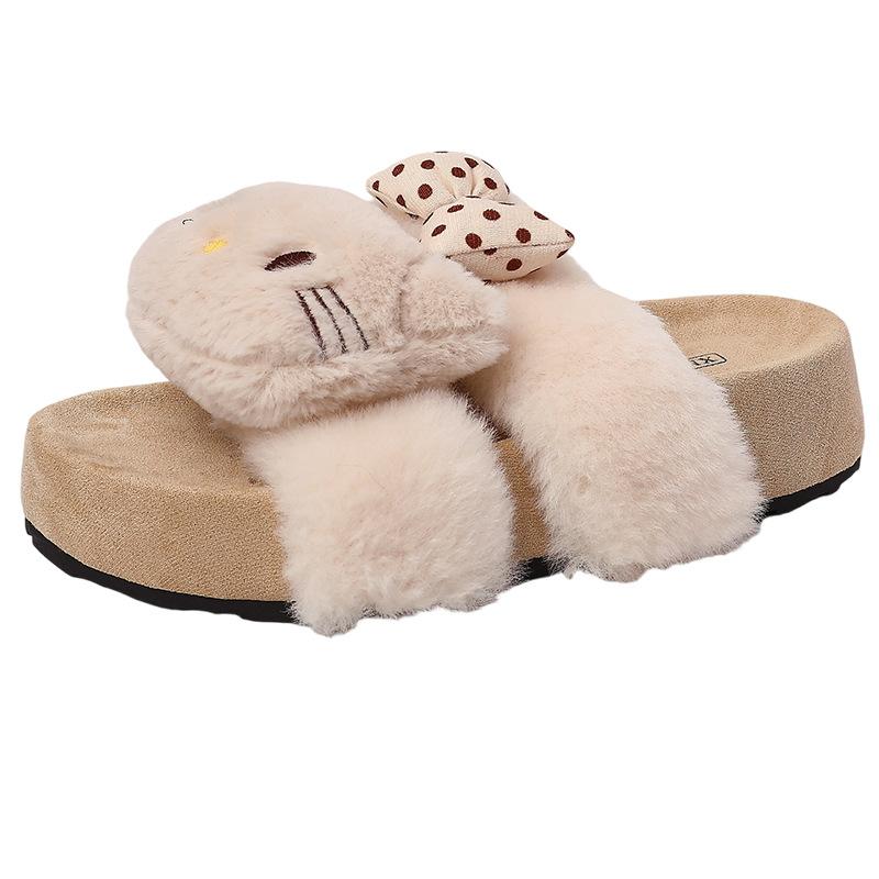 Fashion versatile retro cartoon kitten bag head slippers women's 2025 autumn and winter new home kt cat cotton mop