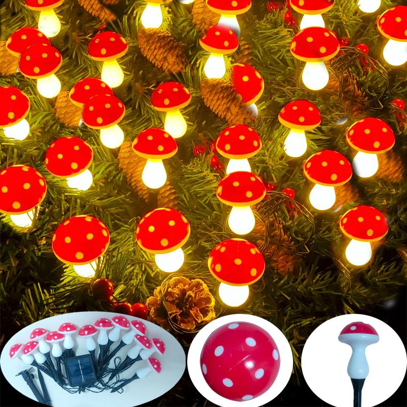 LED Solar Panel Mushroom Fairy Light Garden Outdoor Waterproof Night Lamp Yard for Christmas Wedding Party Decoration 8/12/20LED