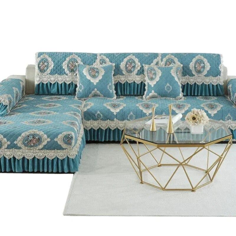 European Style Large Flower Sofa Cover Light Luxury Lace Non Slip Sofa Cushion Four Seasons Universal Fabric Sofa Napkin
