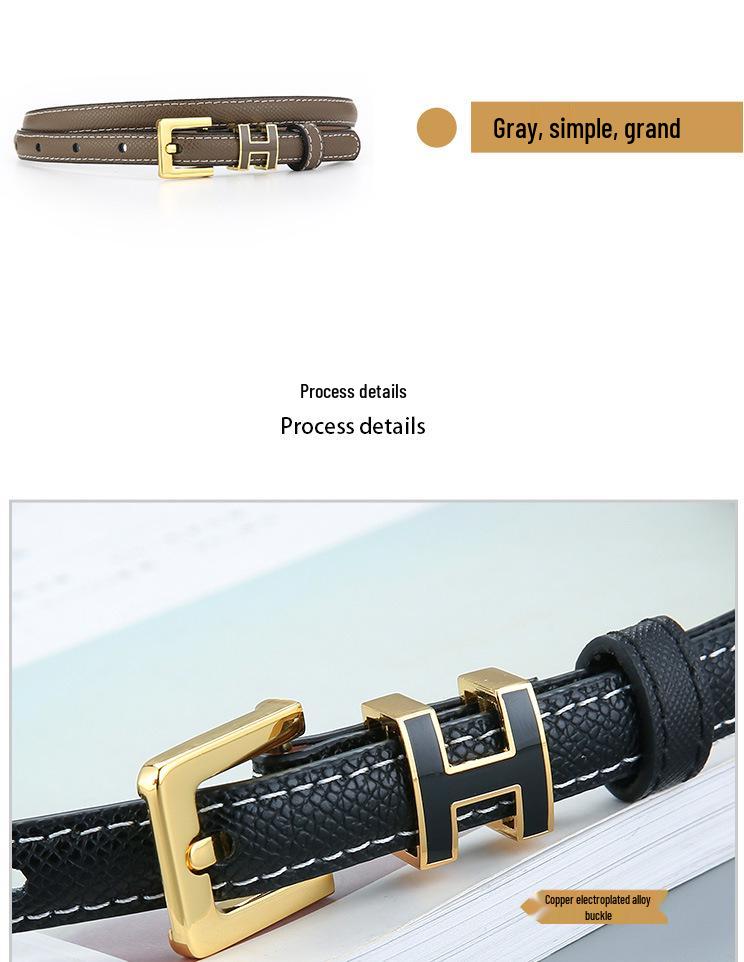 Women's Genuine Leather Thin Fashion Belt - Versatile Decorative Ins Style Waistband for Jeans